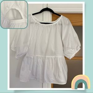 NWT white puff sleeve blouse with cut out back